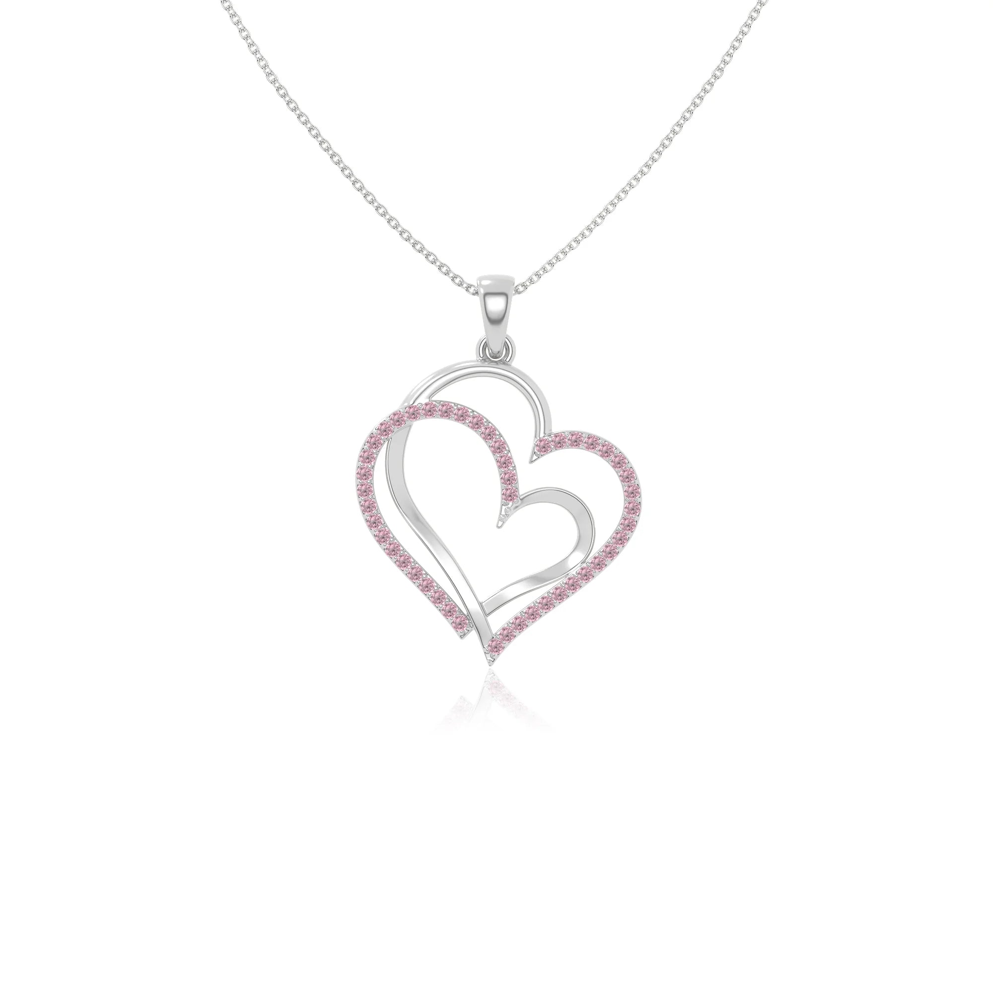 natural pink-tourmaline double heart necklaces in sterling silver 
