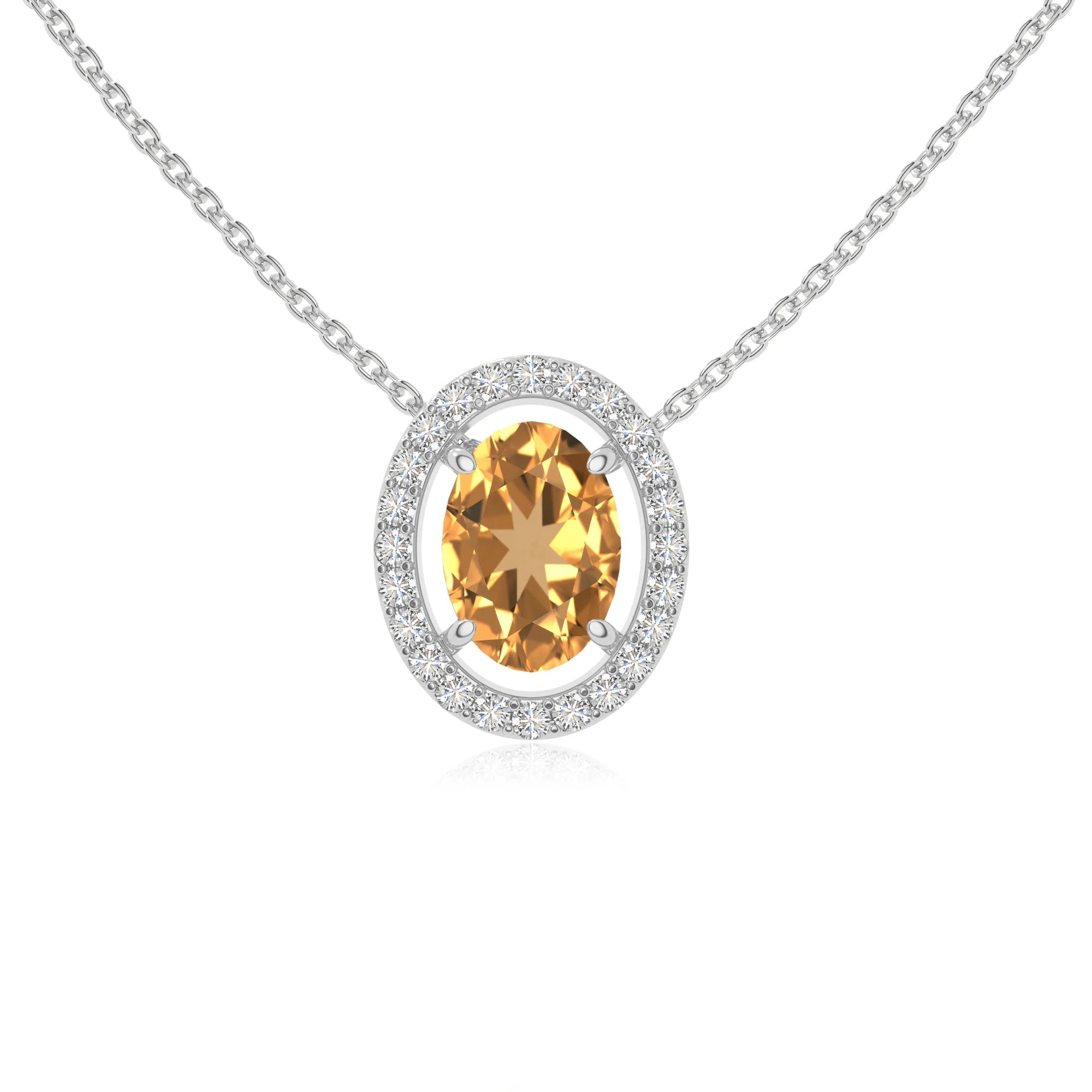 natural citrine solitaire halo necklaces in sterling silver 