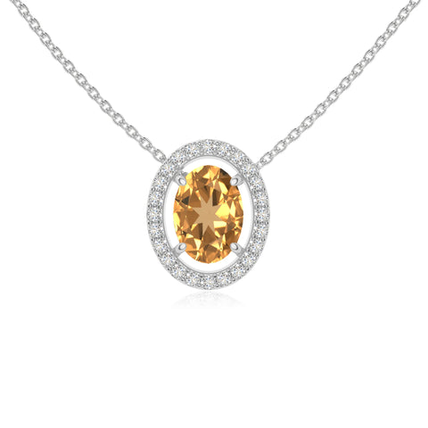 natural citrine solitaire halo necklaces in sterling silver 
