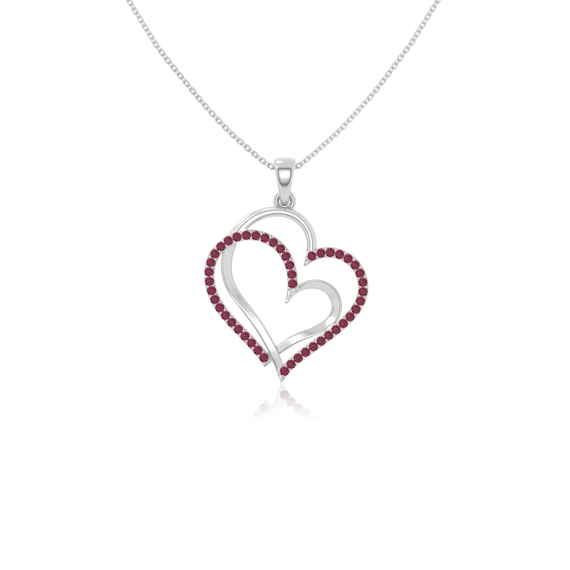 natural ruby double heart necklaces in sterling silver 