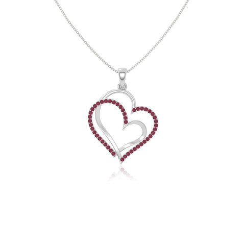 natural ruby double heart necklaces in sterling silver 