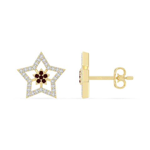 natural garnet star stud earrings in yellow gold vermeil 