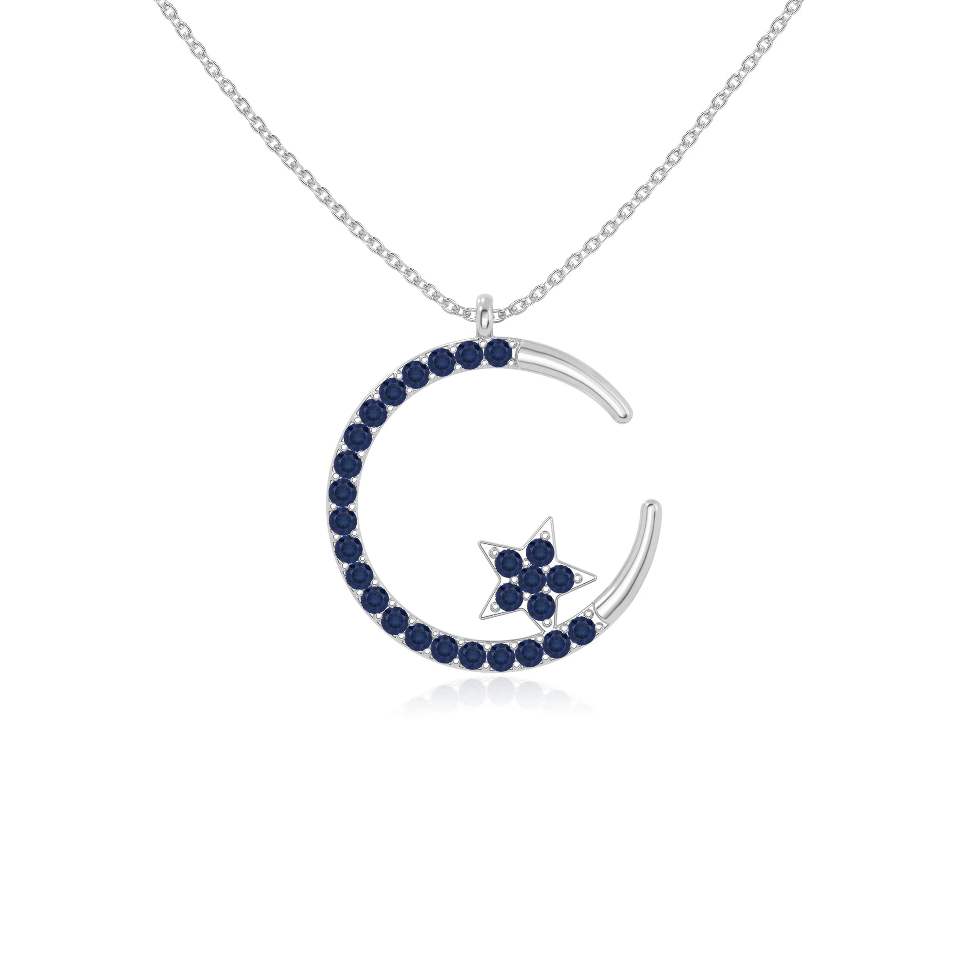 natural blue-sapphire moon & star necklaces in sterling silver 