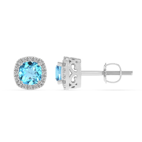 natural swiss blue topaz cushion stud earrings with moissanite 