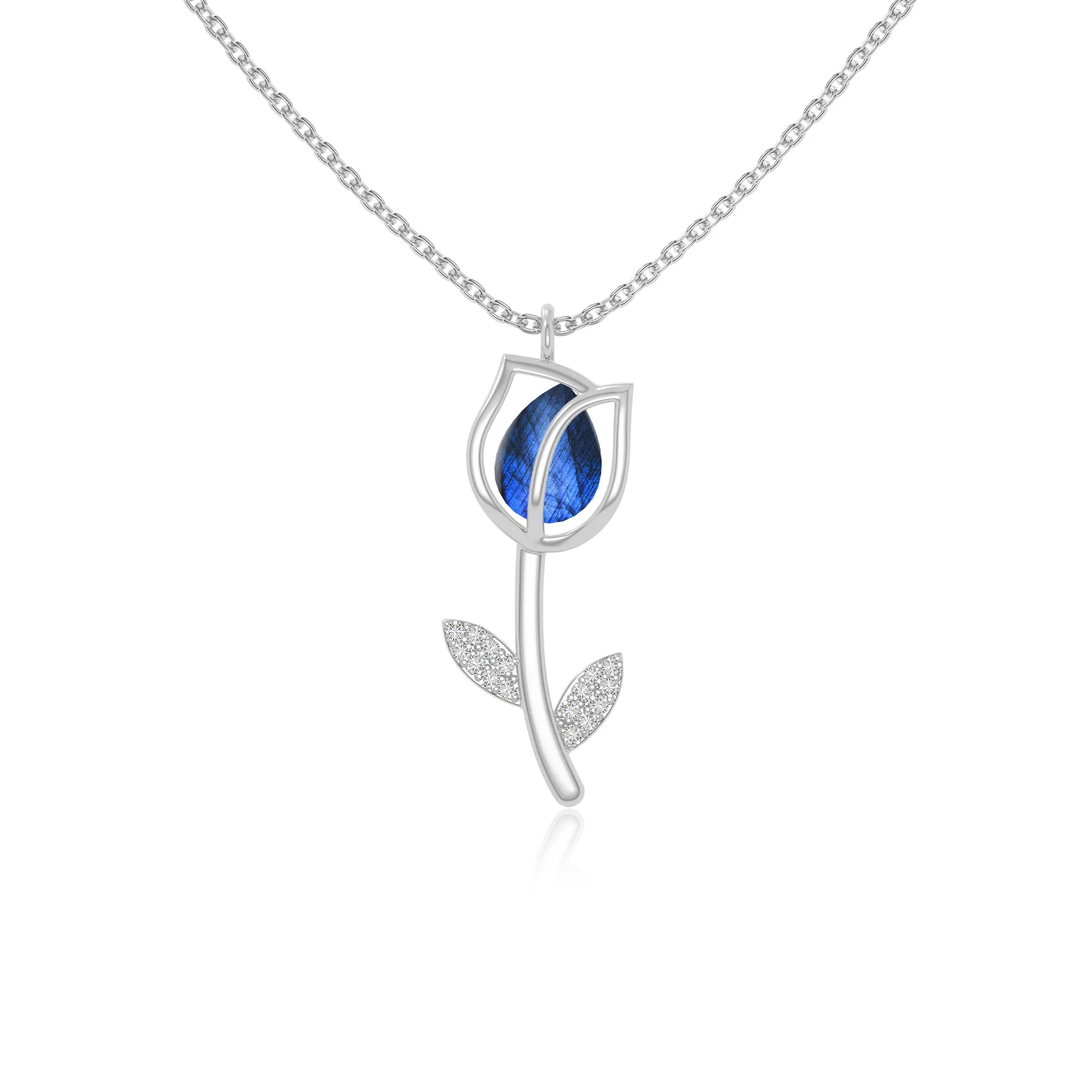 natural labradorite tulip necklaces in sterling silver 