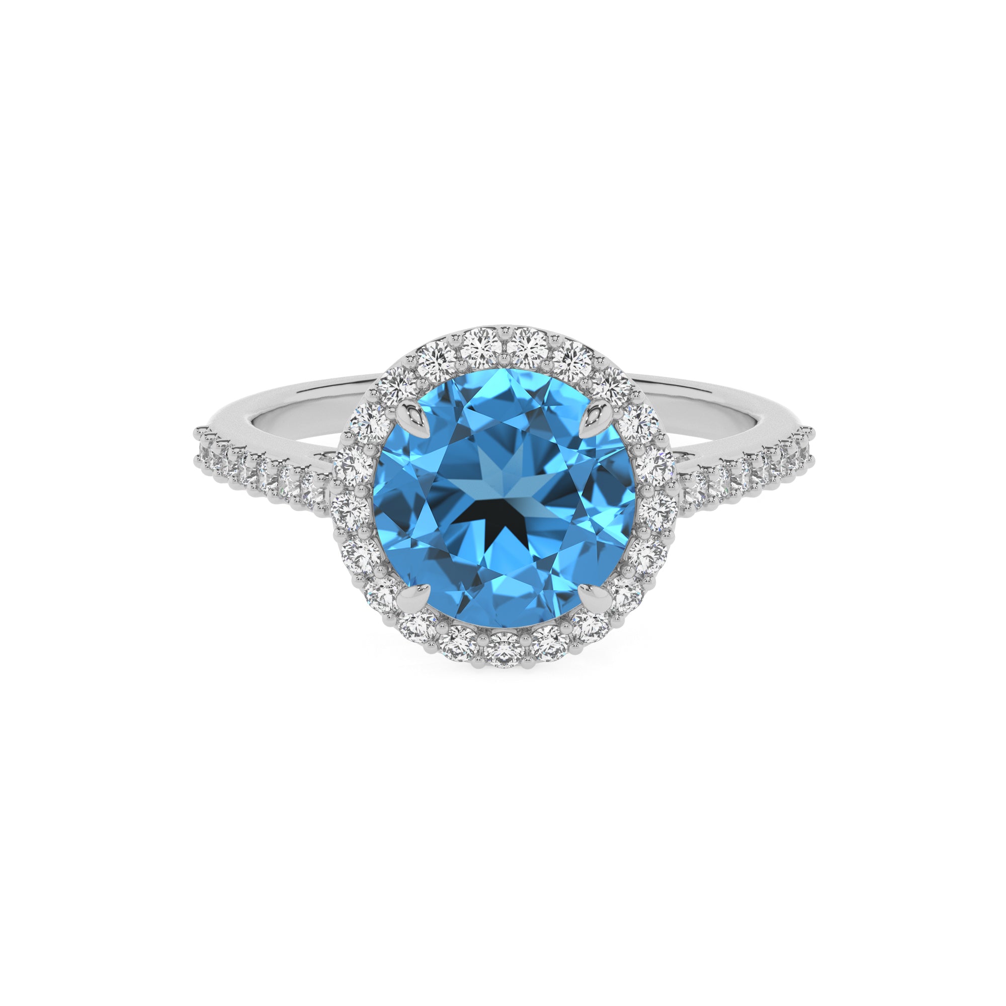 natural swiss blue topaz round half eterity halo solitaire engagement ring