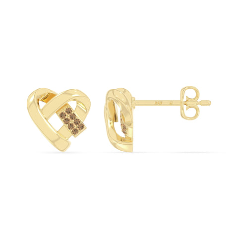 natural citrine ribbon-heart stud earrings in yellow gold vermeil 