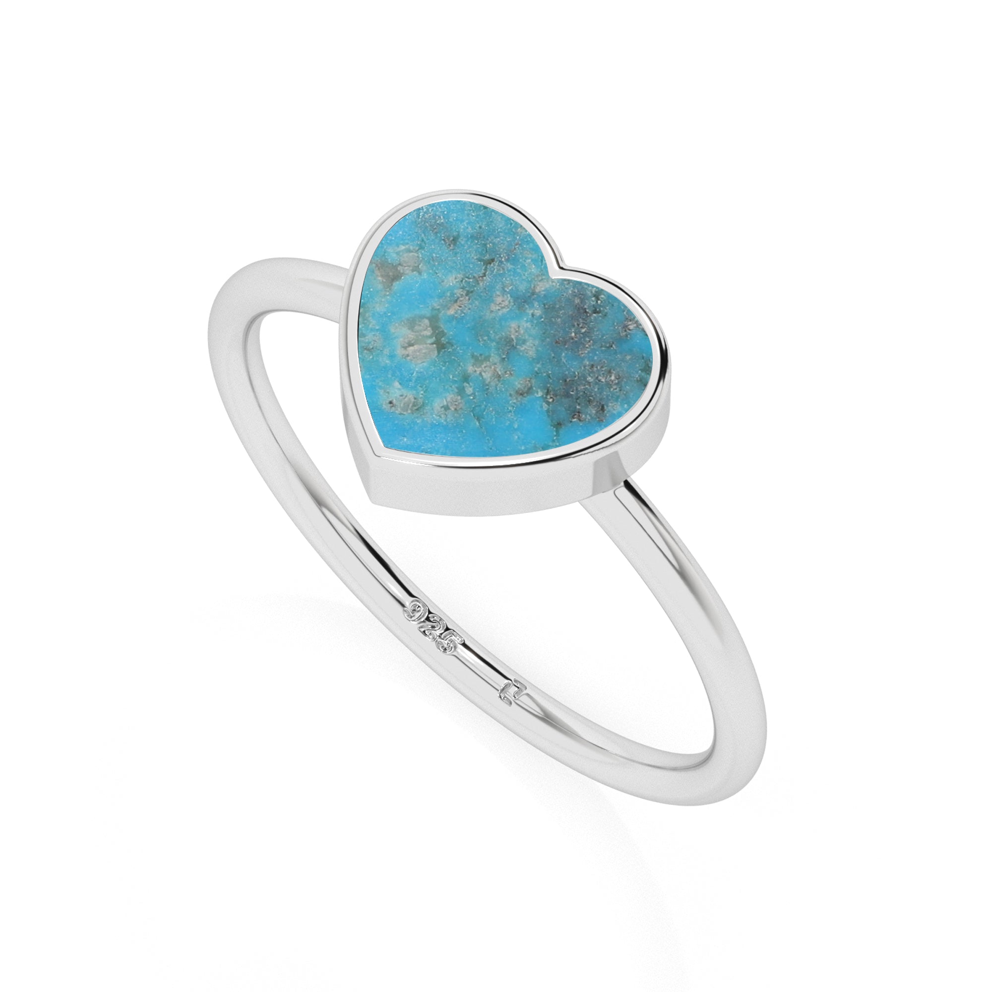 compressed turquoise heart shape stackable bezel-set ring