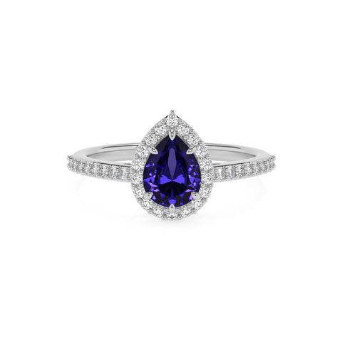 lab-grown tanzanite pear half eterity halo solitaire engagement ring