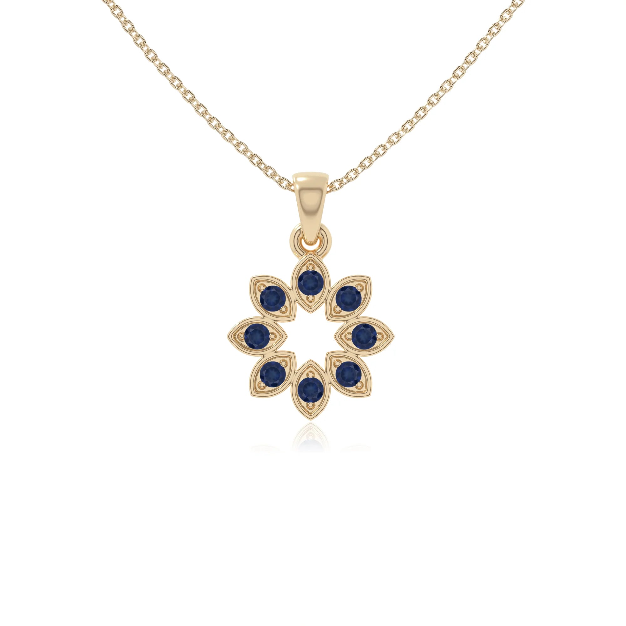 natural blue-sapphire flower necklaces in yellow gold vermeil 