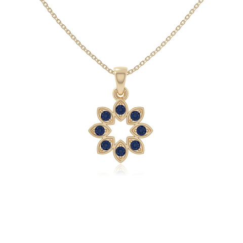 natural blue-sapphire flower necklaces in yellow gold vermeil 
