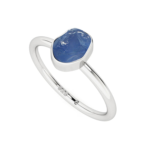 blue-sapphire rough shape stackable bezel-set ring