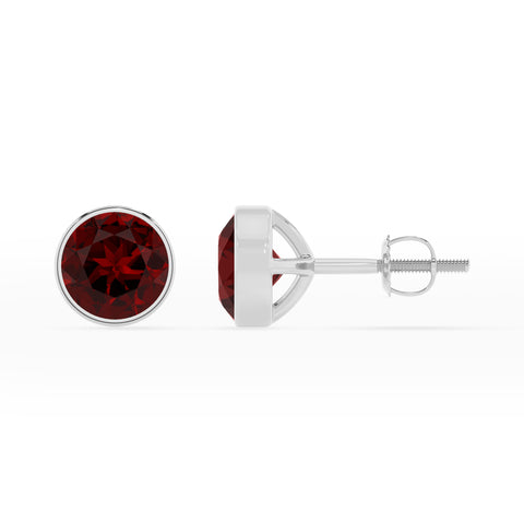 natural garnet round stud earrings 