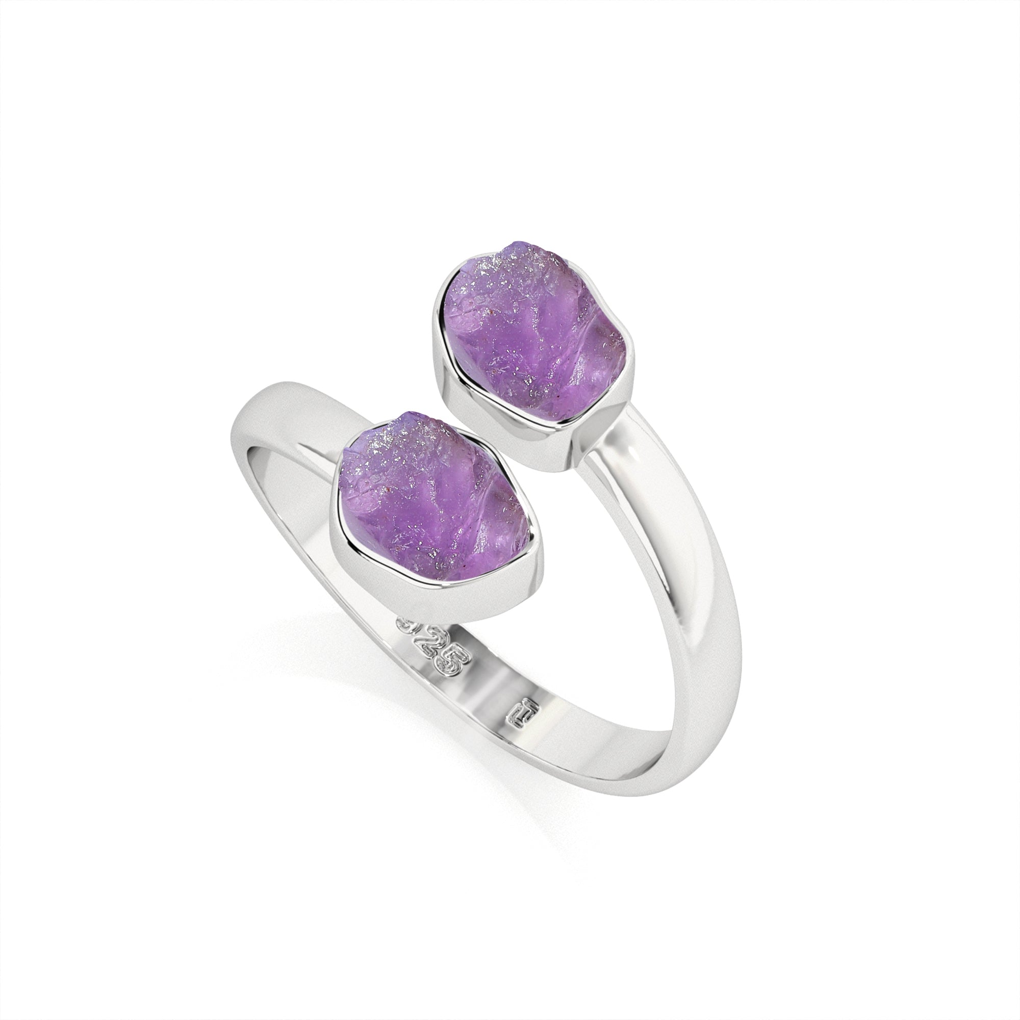 amethyst rough shape stackable bezel-set ring