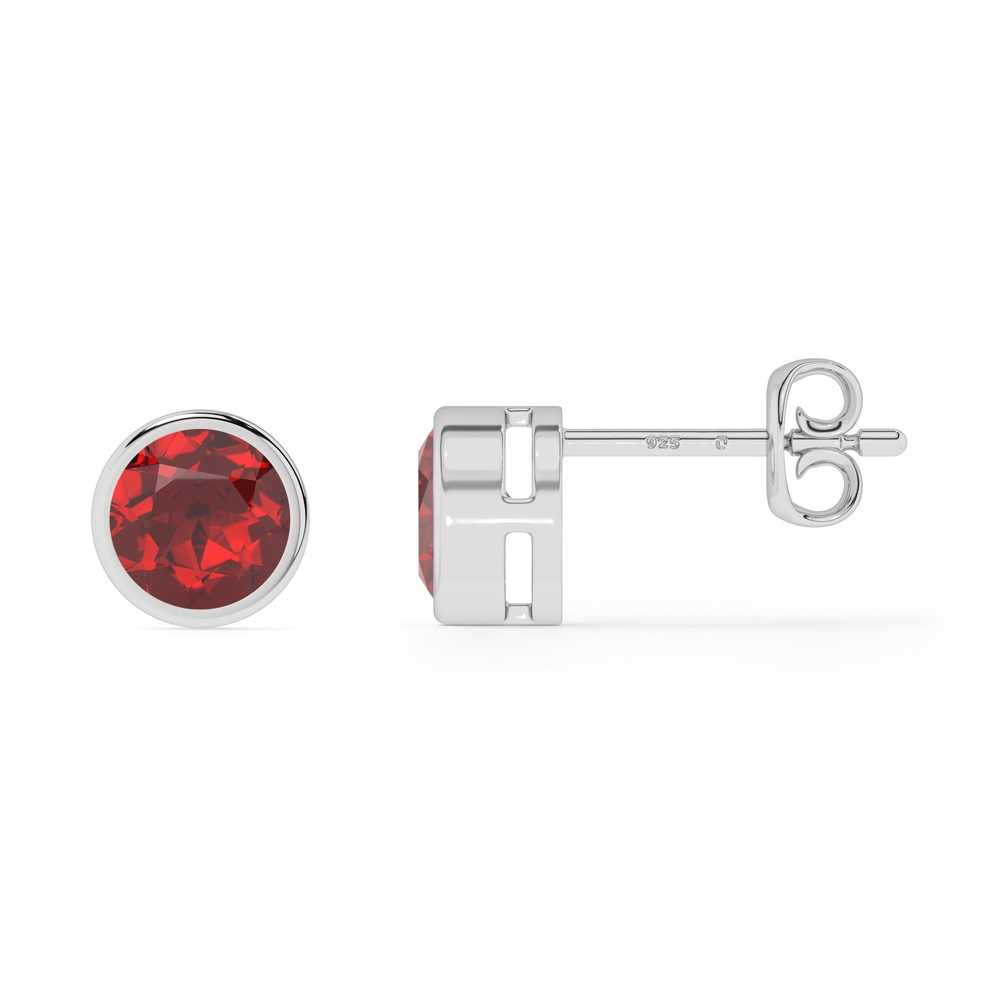 natural red garnet round shape stud earrings