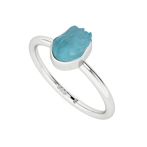 paraiba-apatite rough shape stackable bezel-set ring