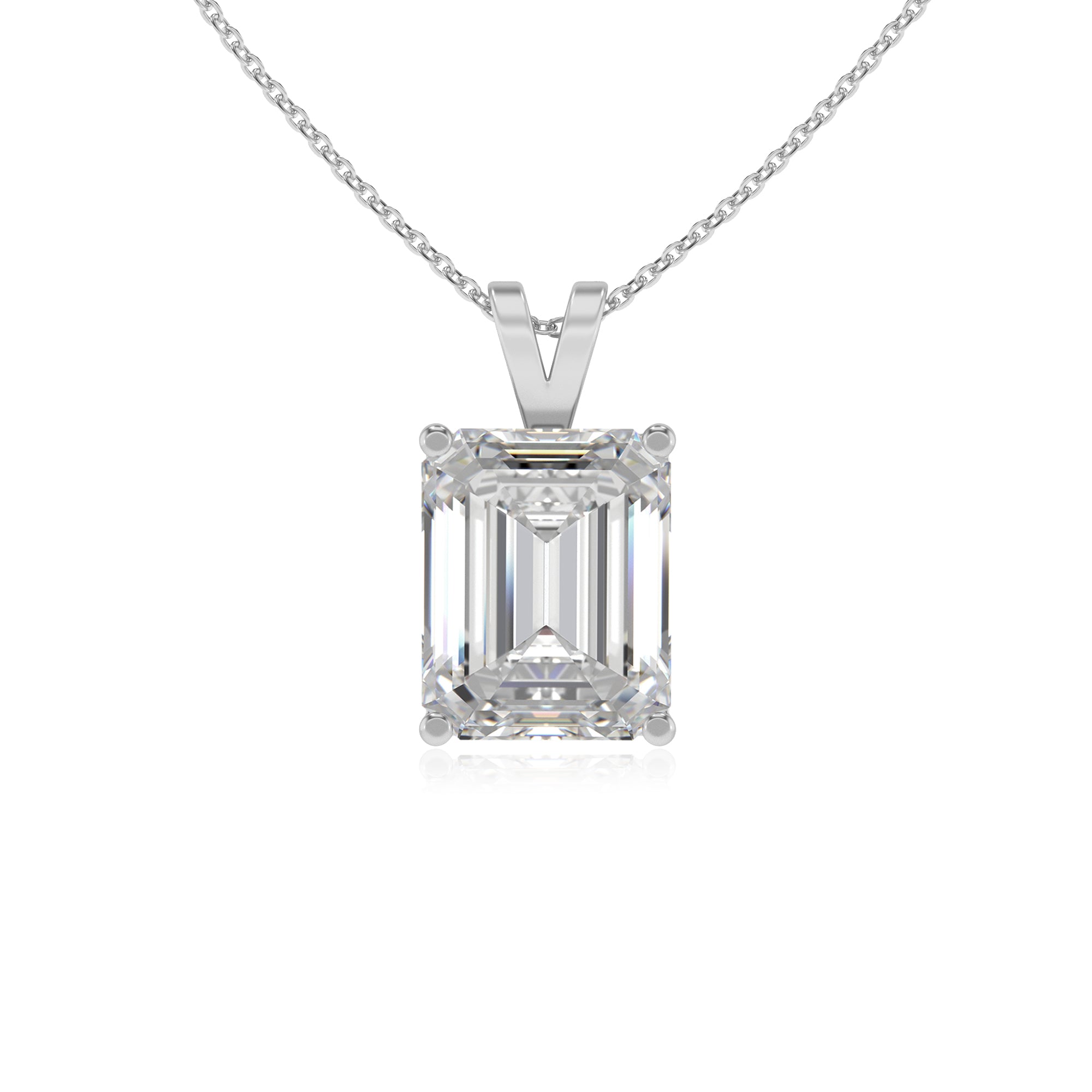 lab grown moissanite emerald-cut shape solitaire v-bale pendant necklace