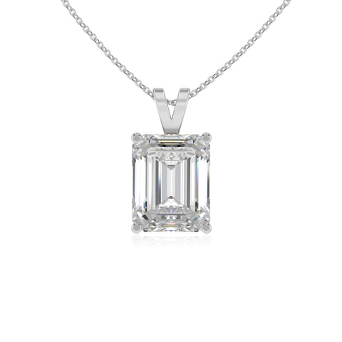 lab grown moissanite emerald-cut shape solitaire v-bale pendant necklace