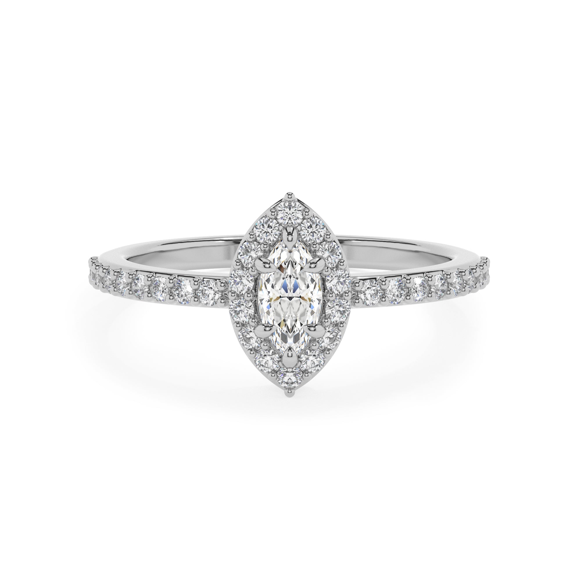 lab-grown moissanite marquise half eterity halo solitaire engagement ring