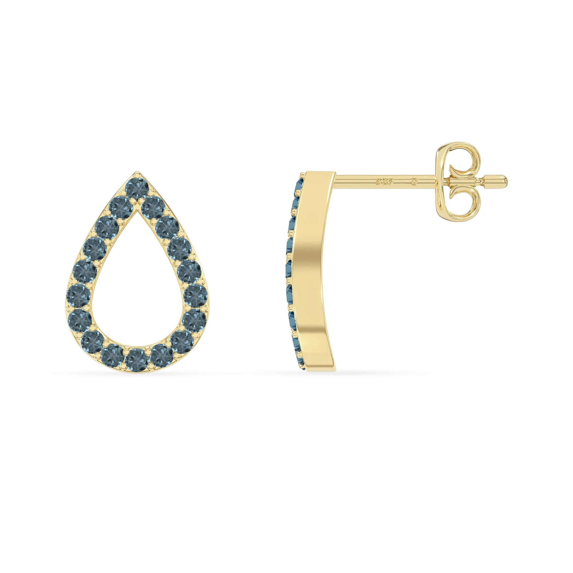 natural london-blue-topaz teardrop stud earrings in yellow gold vermeil 