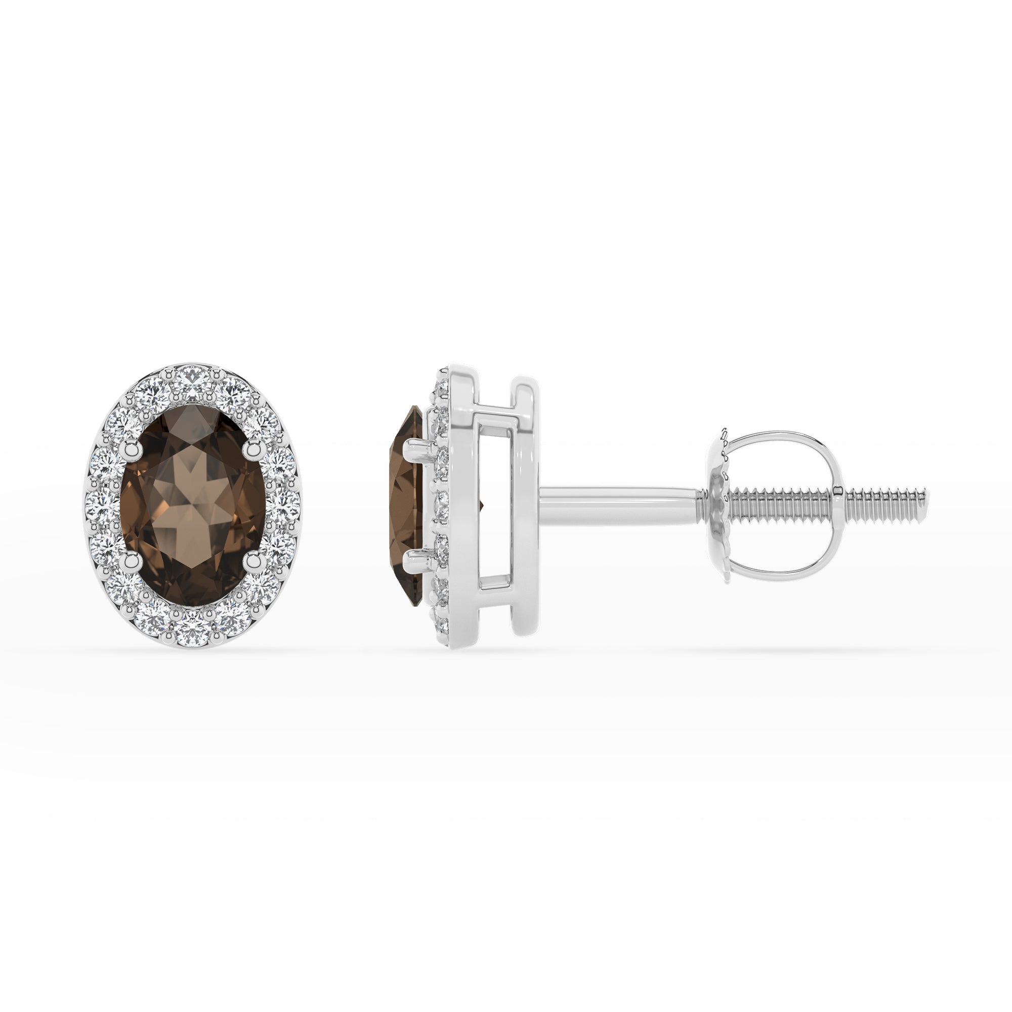 natural smoky quartz oval stud earrings with moissanite 