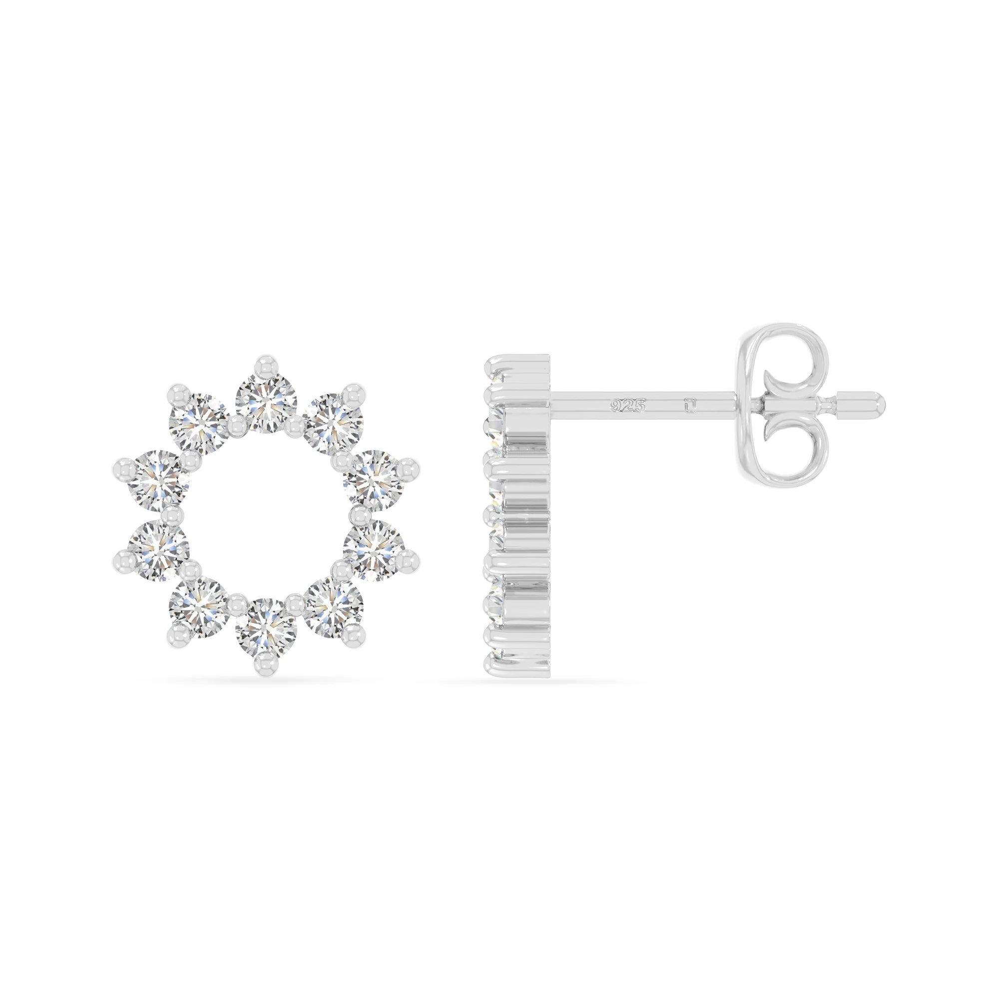 moissanite sun stud earrings in sterling silver 