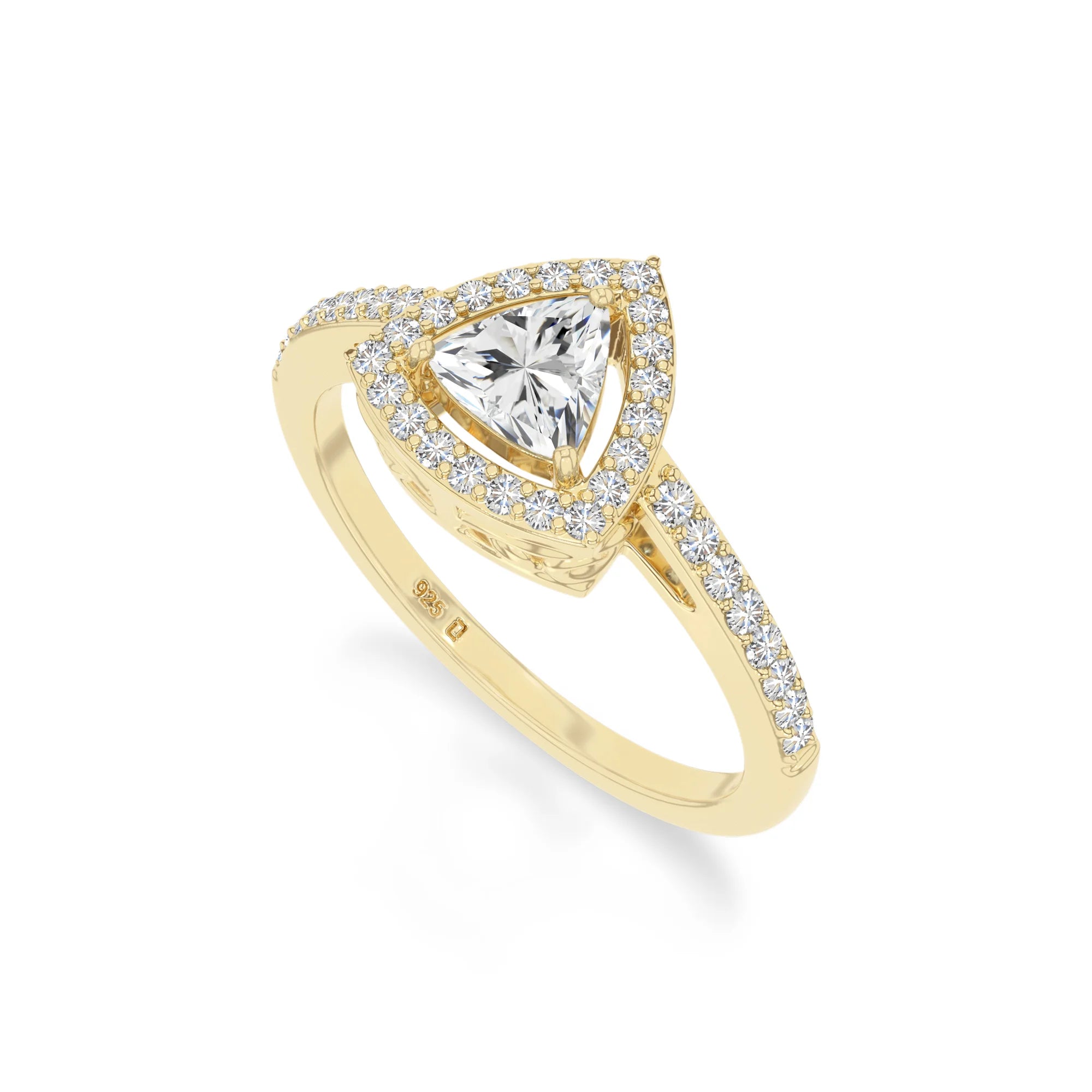 natural moissanite solitaire halo engagement rings in yellow gold vermeil