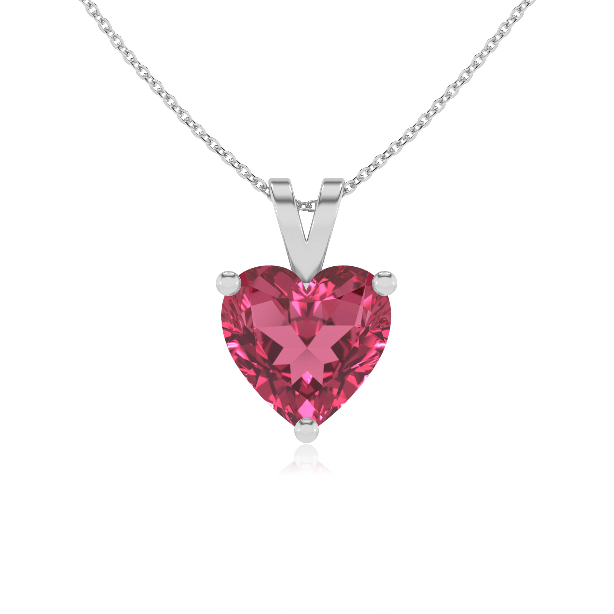 natural pink-tourmaline heart shape solitaire v-bale pendant necklace