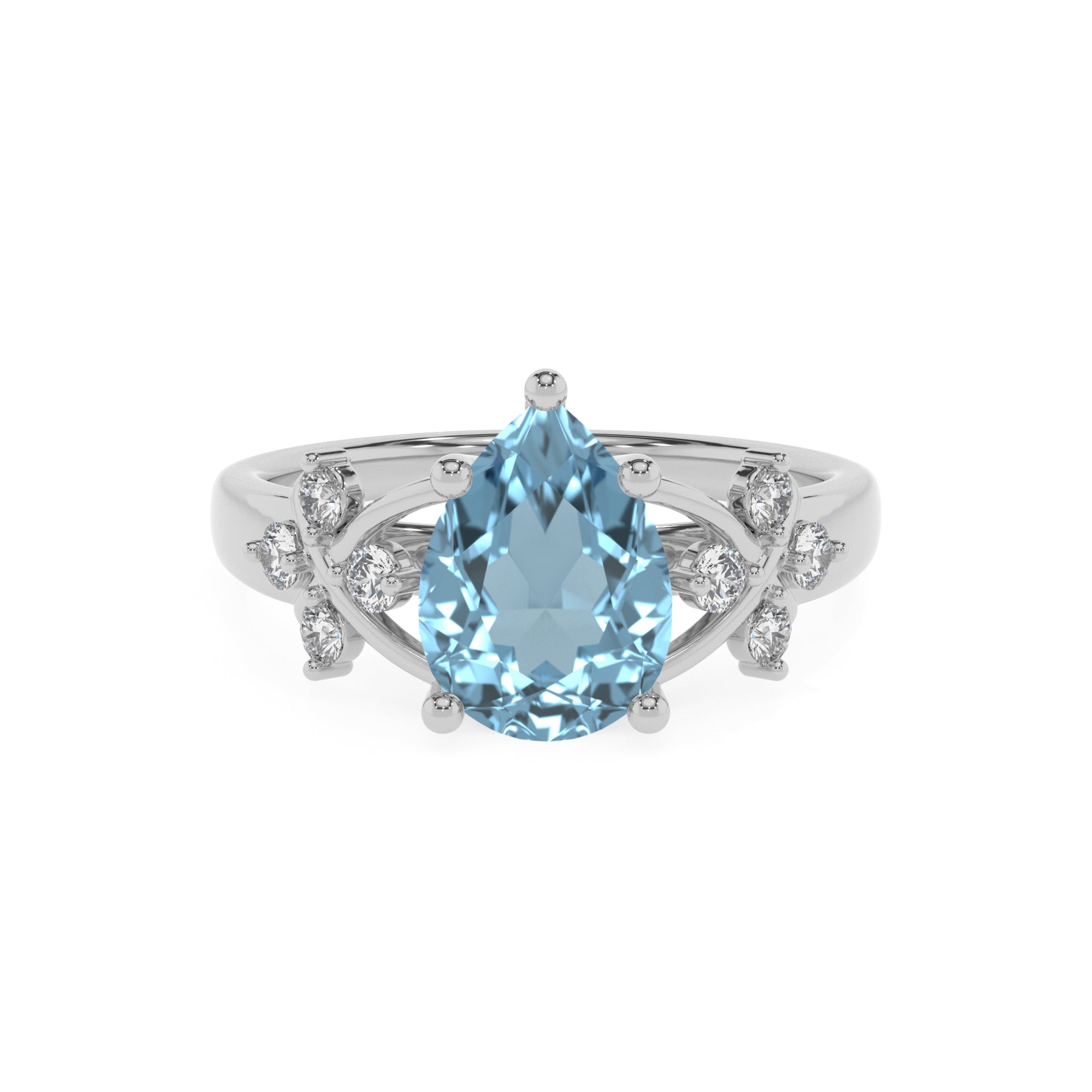 lab grown aquamarine pear criss cross solitaire engagement ring