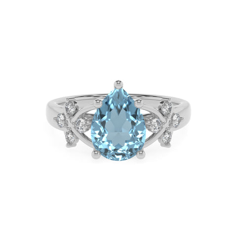 lab grown aquamarine pear criss cross solitaire engagement ring