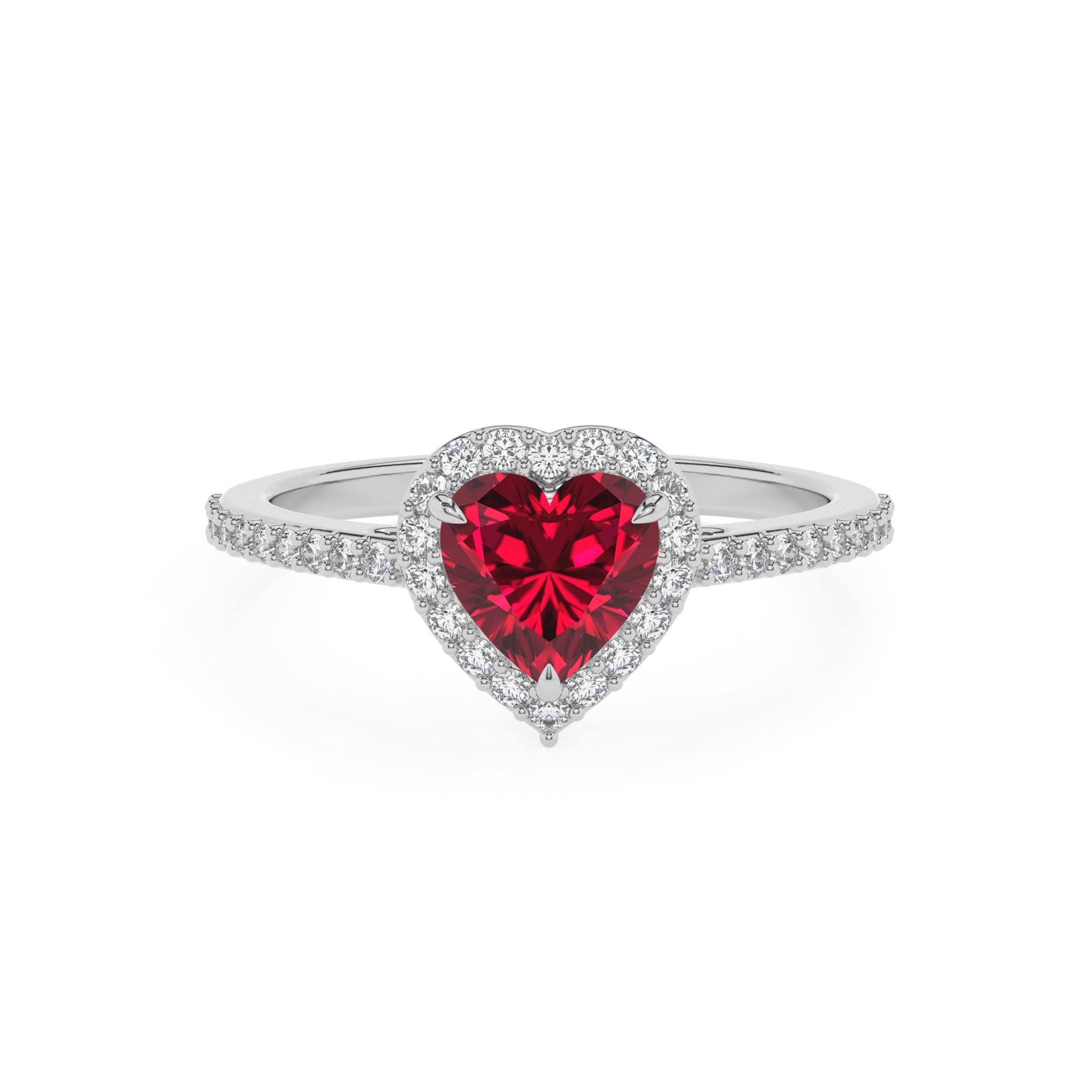 lab-grown ruby heart half eterity halo solitaire engagement ring