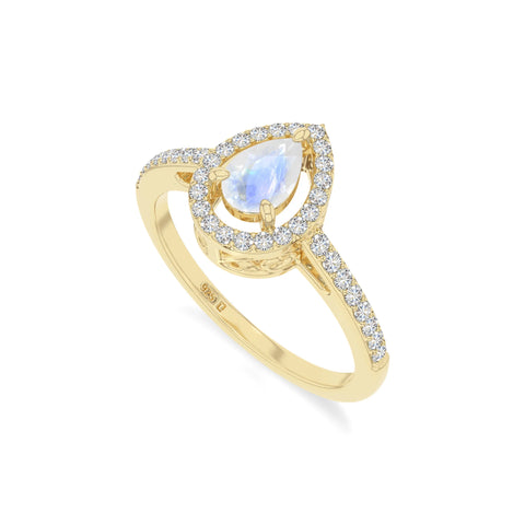 natural rainbow moonstone solitaire halo engagement rings in yellow gold vermeil