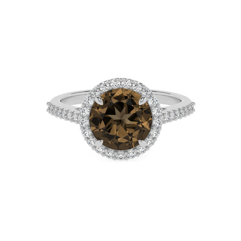 natural smoky-quartz round half eterity halo solitaire engagement ring