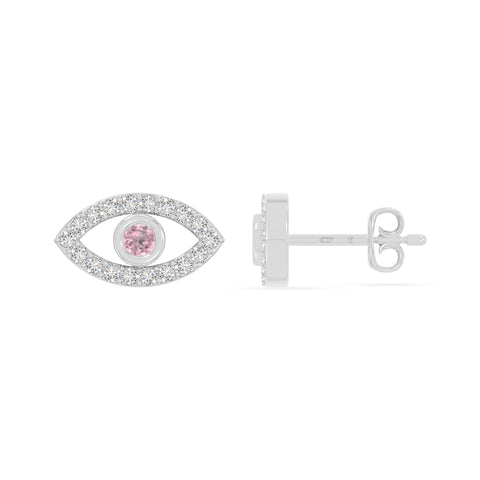 natural pink-tourmaline evil eye stud earrings in sterling silver 