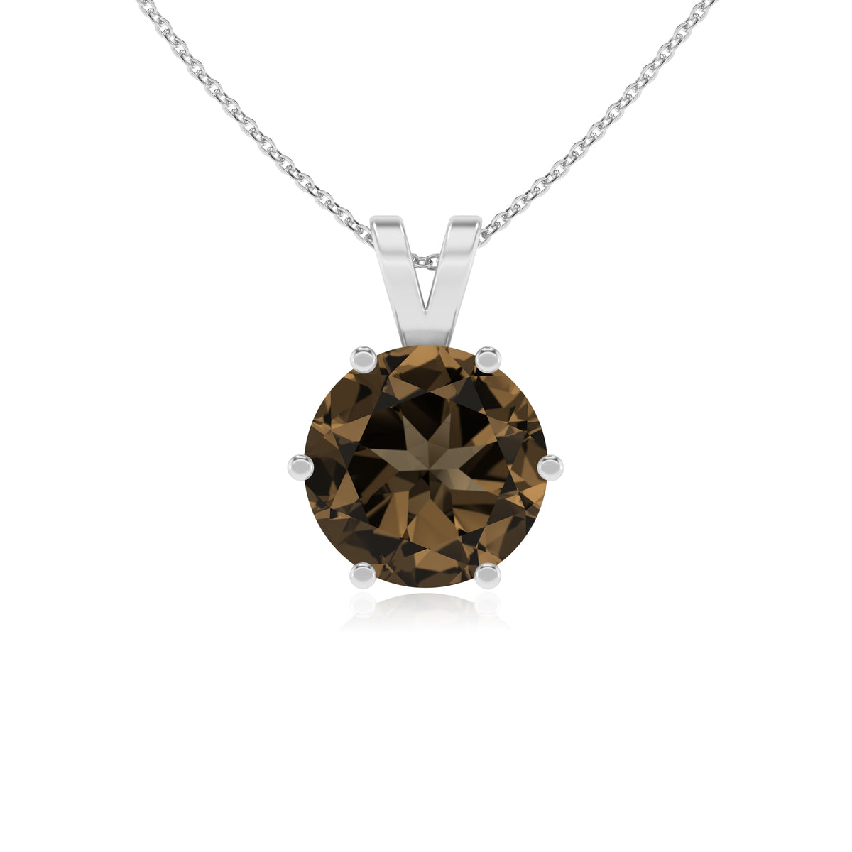 lab grown smoky quartz round shape solitaire v-bale pendant necklace