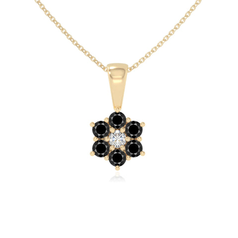 natural black-onyx flower necklaces in yellow gold vermeil 