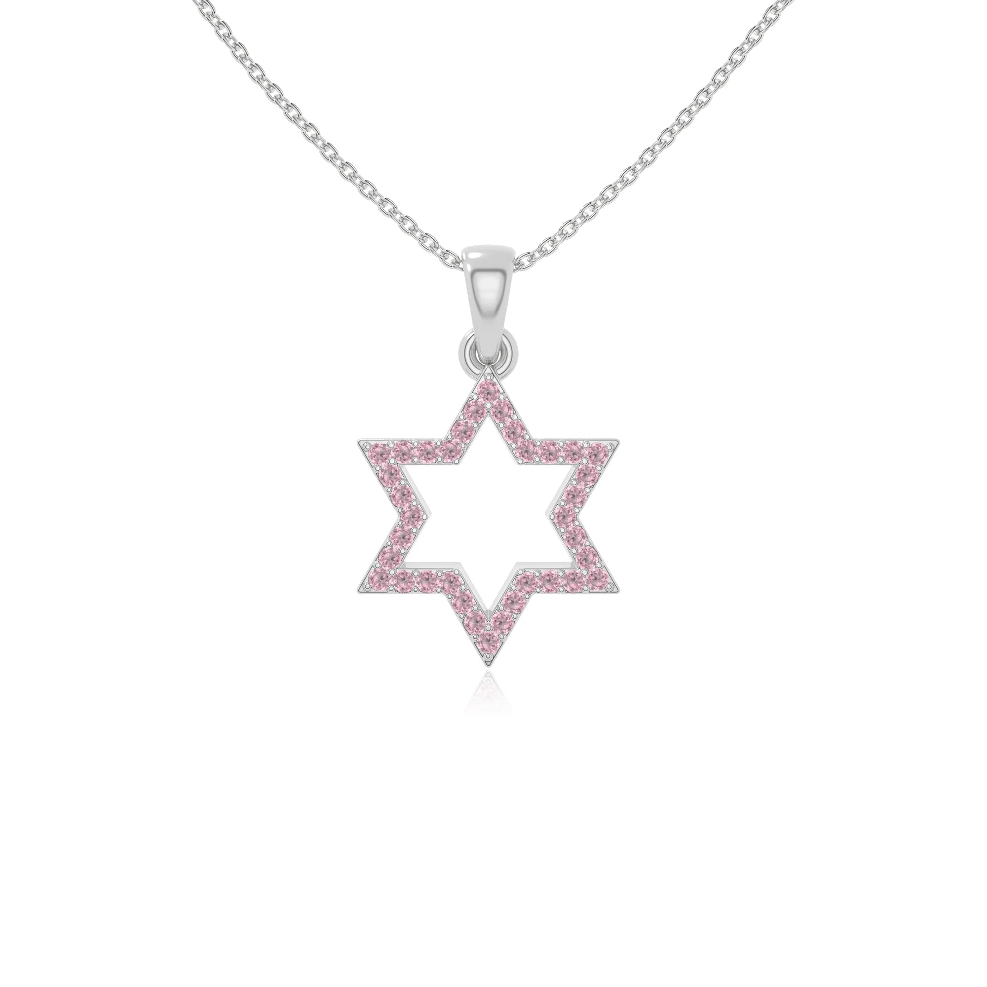 natural pink-tourmaline star of david necklaces in sterling silver 