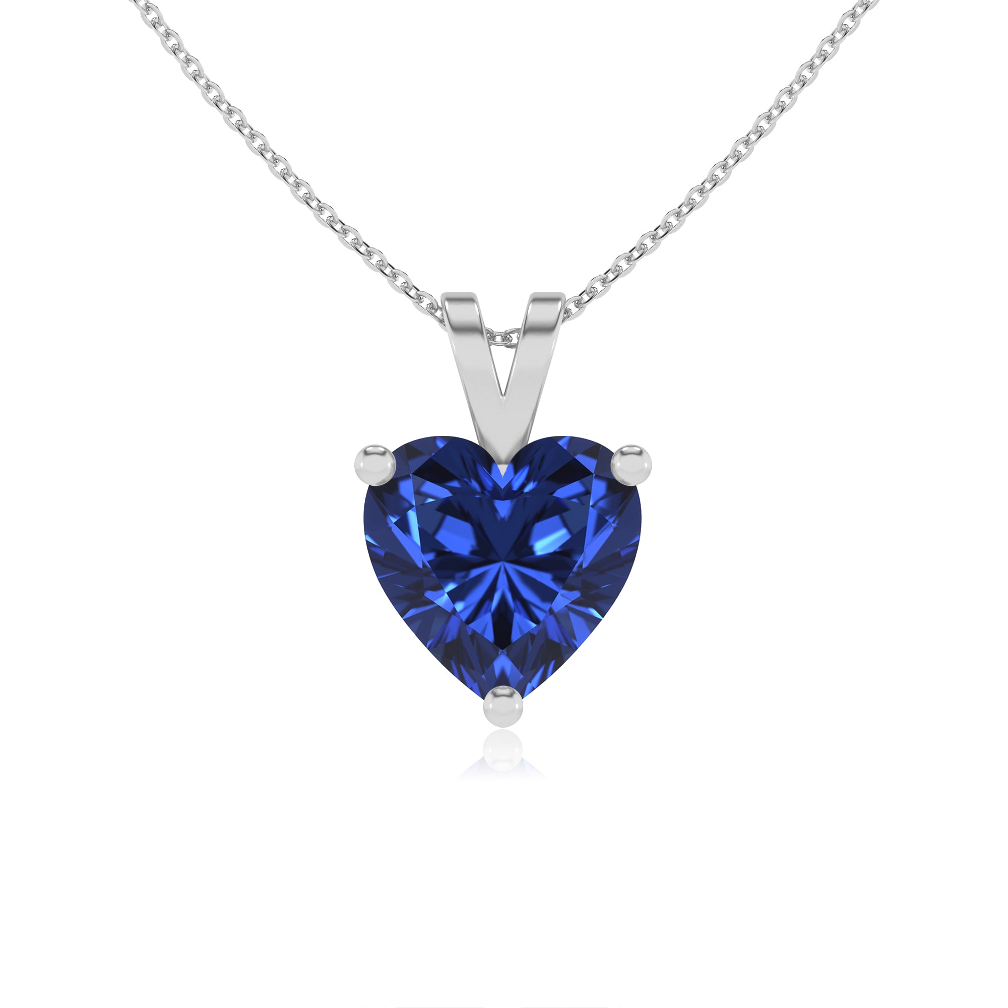 lab grown blue-sapphire heart shape solitaire v-bale pendant necklace