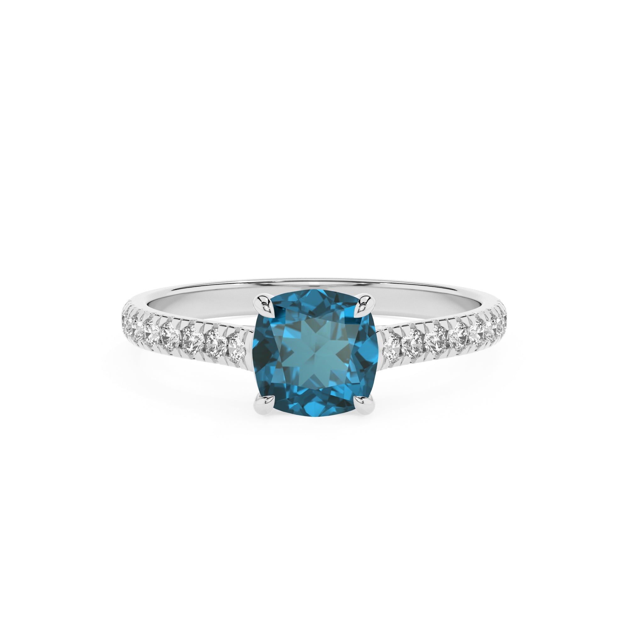 natural london blue topaz cushion half eterity solitaire engagement ring