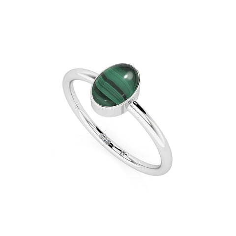 malachite oval cab stackable bezel-set ring