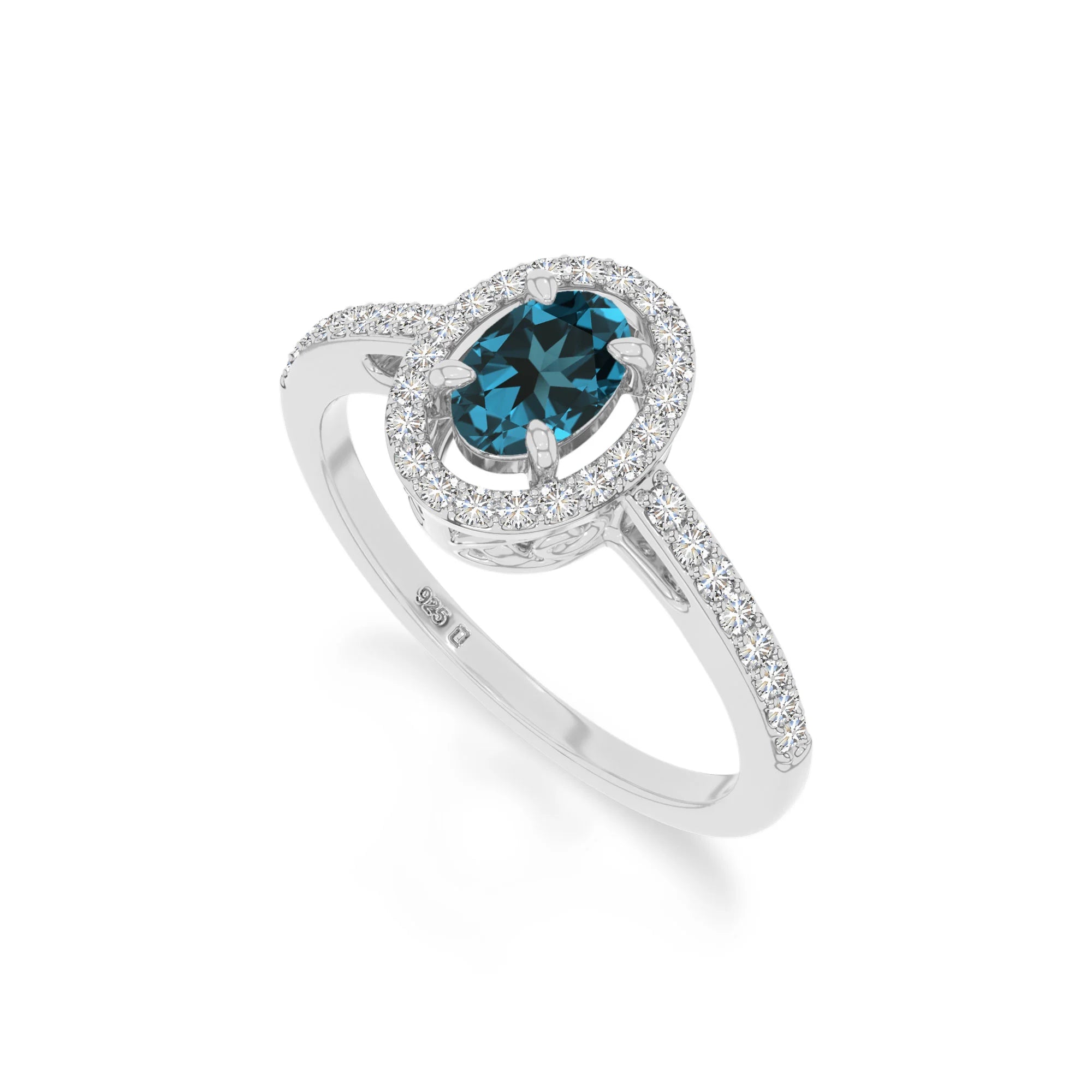 natural london blue topaz solitaire halo engagement rings in sterling silver 