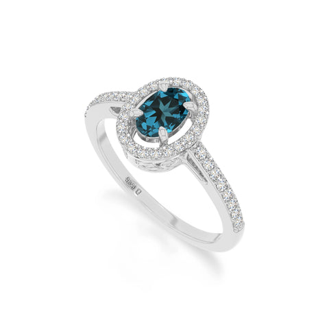 natural london blue topaz solitaire halo engagement rings in sterling silver 
