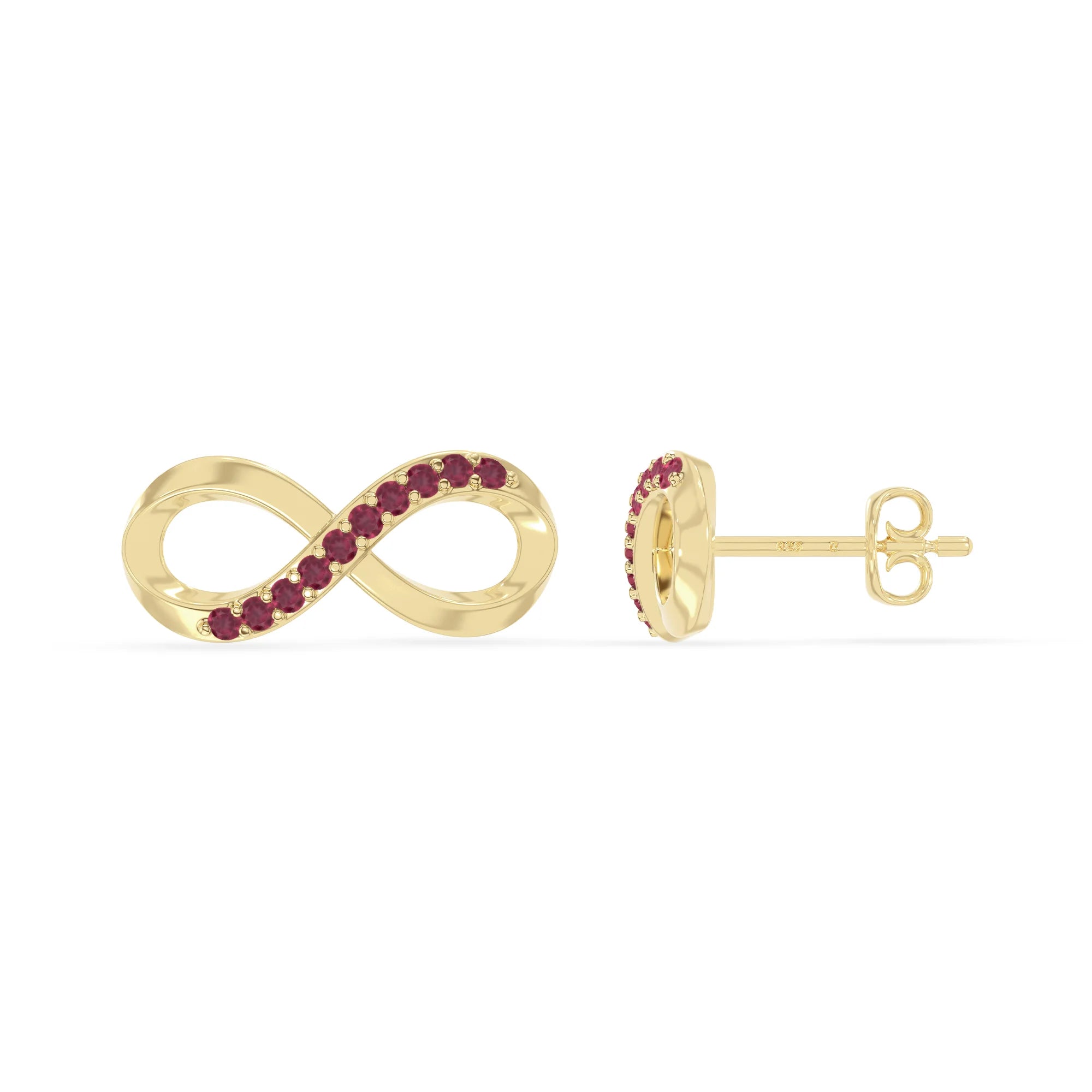 natural ruby infinity stud earrings in yellow gold vermeil 