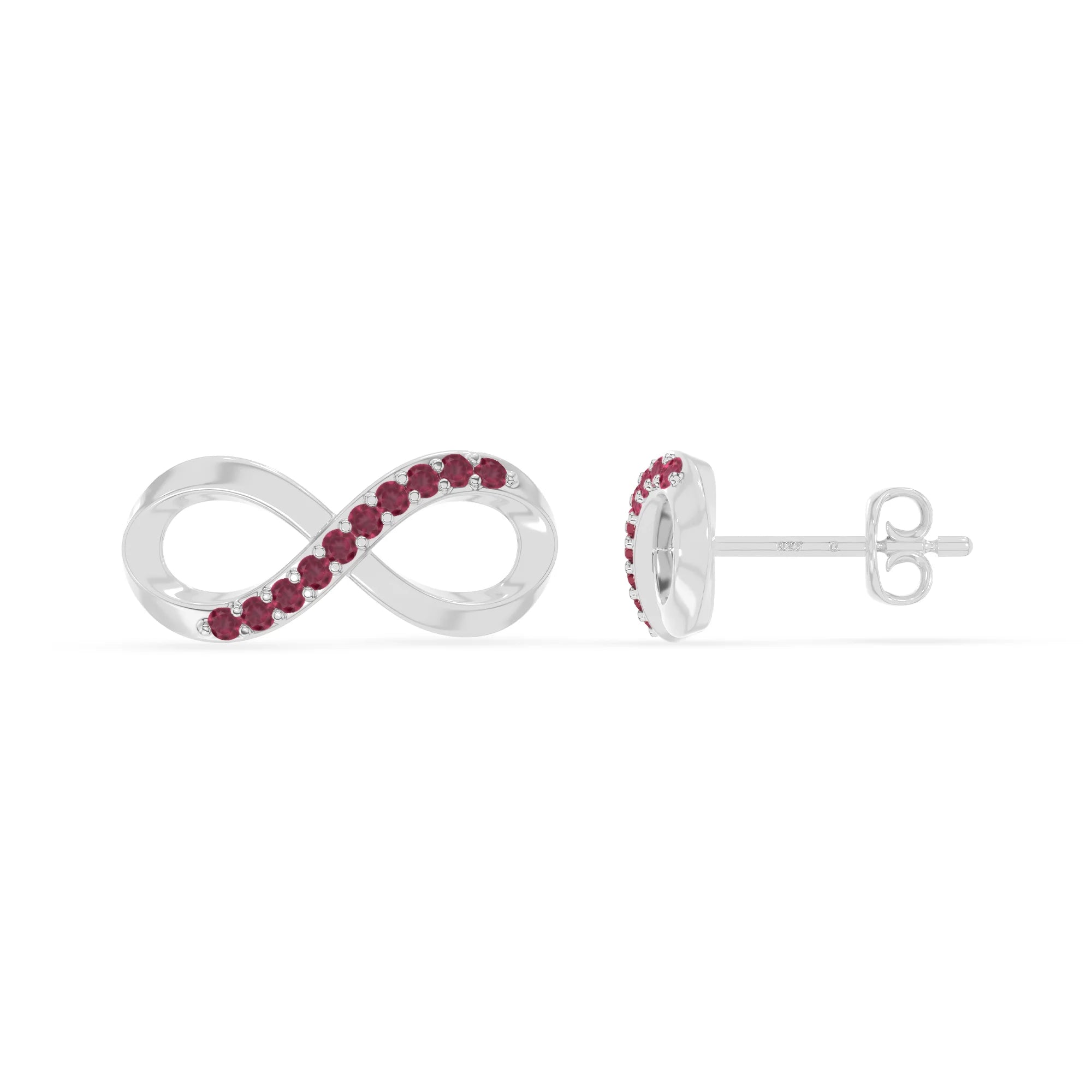 natural ruby infinity stud earrings in sterling silver 