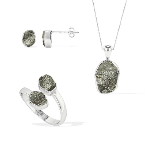 pyrite rough shape stackable bezel Jewelry set