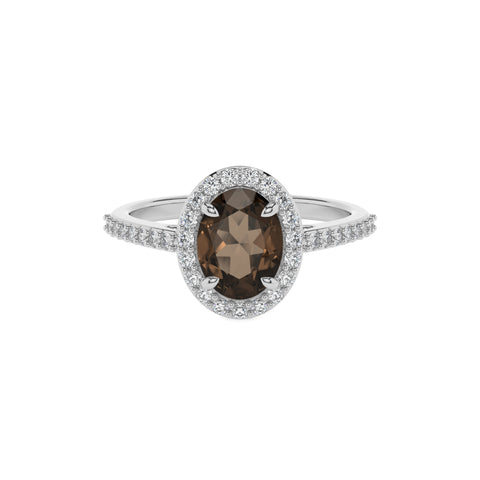 natural smoky-quartz oval half eterity halo solitaire engagement ring