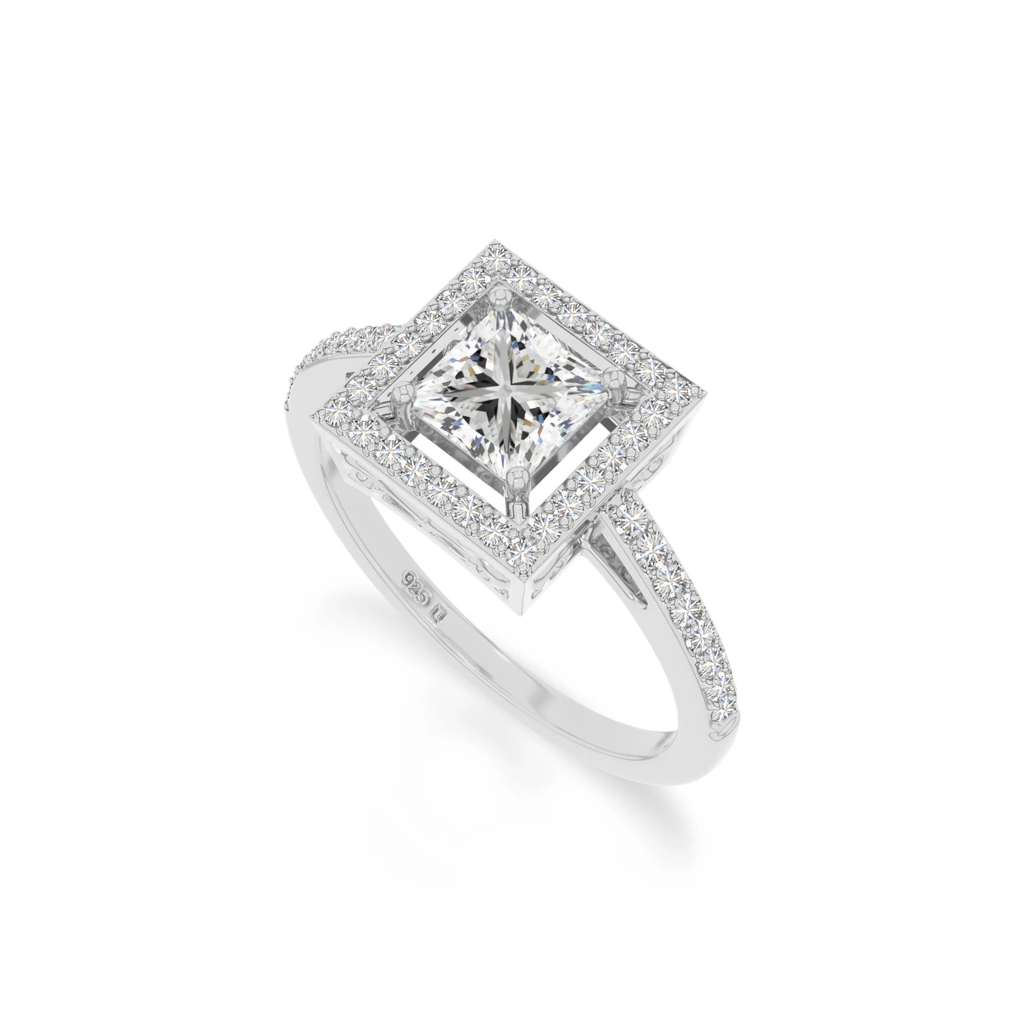 natural moissanite solitaire halo engagement rings in sterling silver 