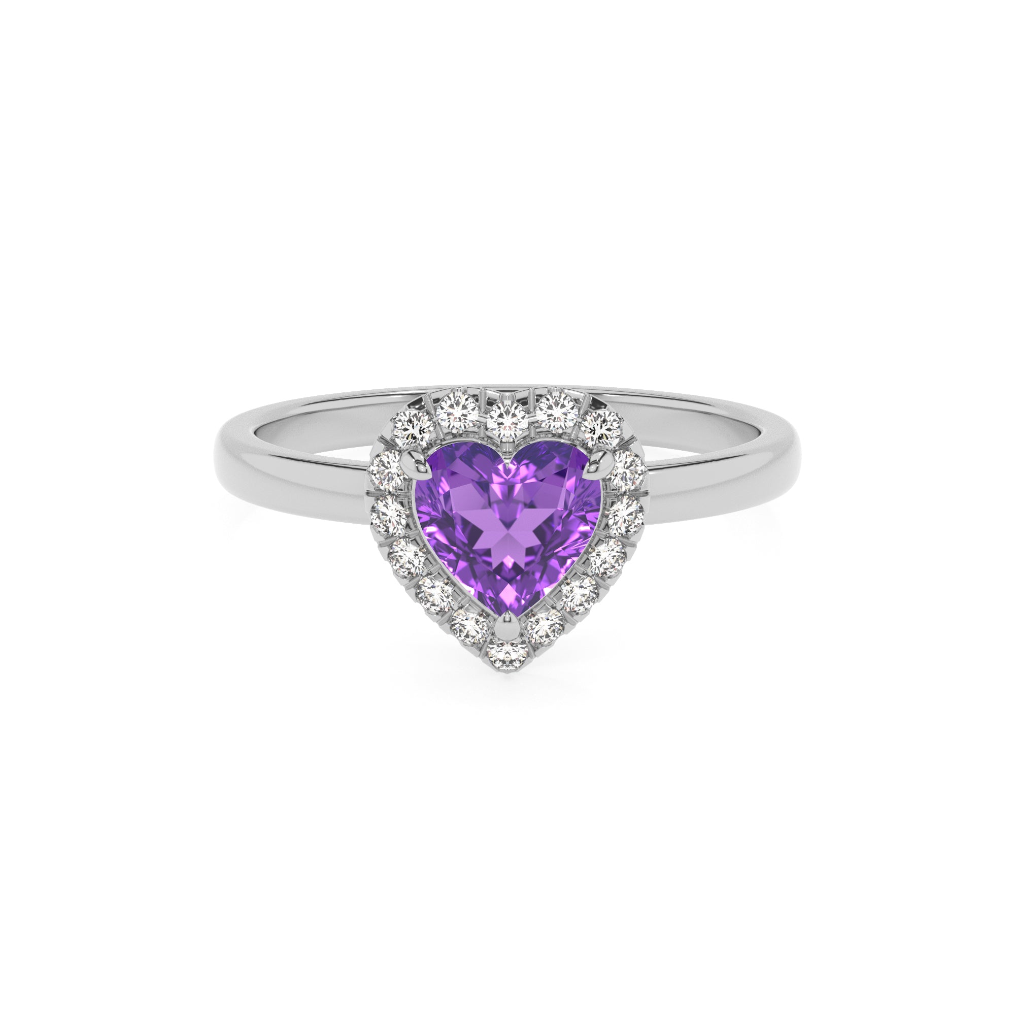 lab grown amethyst heart halo solitaire engagement ring