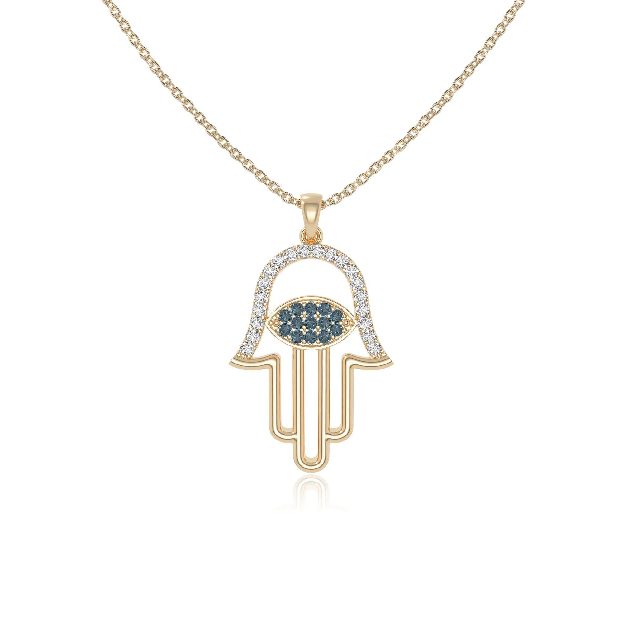 natural london-blue-topaz evil eye hamsa hand necklaces in yellow gold vermeil 