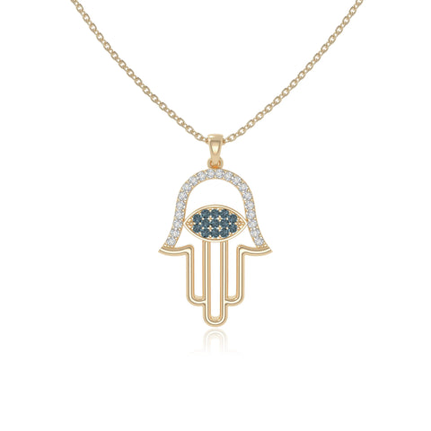 natural london-blue-topaz evil eye hamsa hand necklaces in yellow gold vermeil 